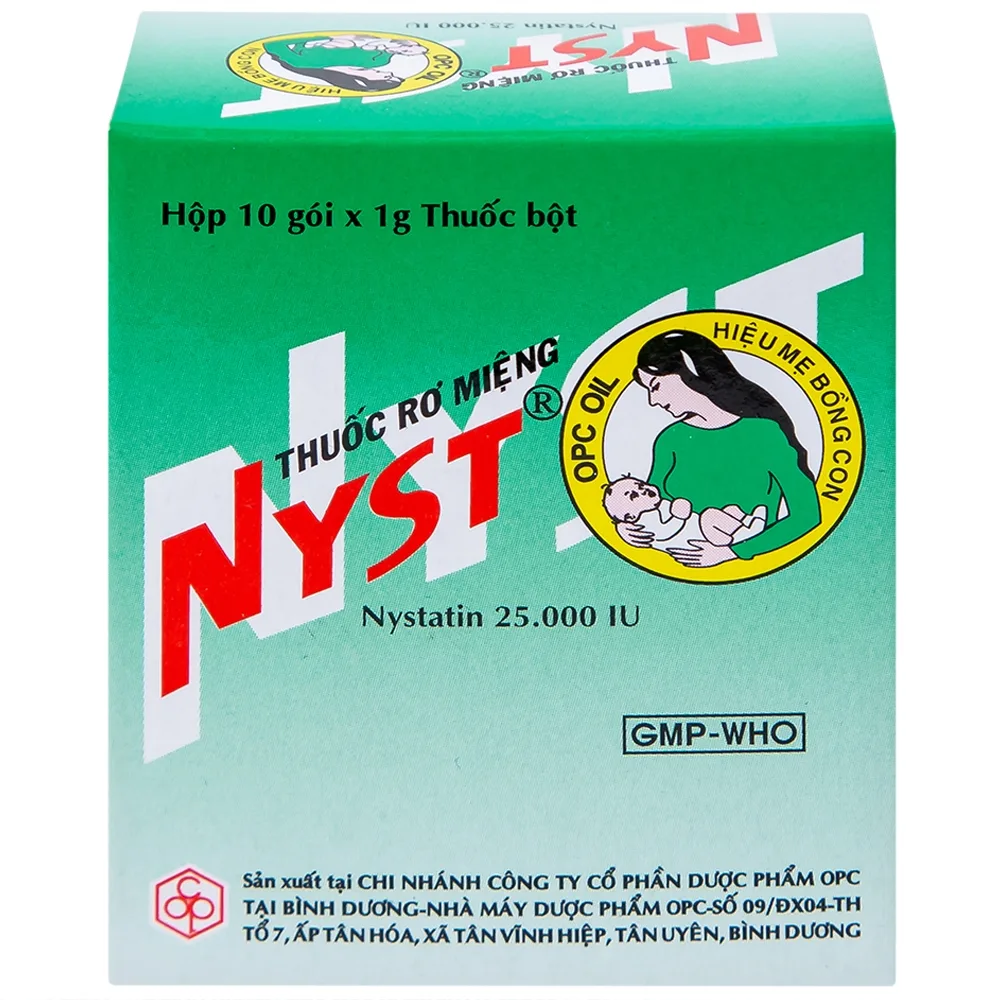 Hình ảnh Thuốc rơ miệng Nyst 25.000IU OPC dự phòng và điều trị bệnh Candida miệng (10 gói)