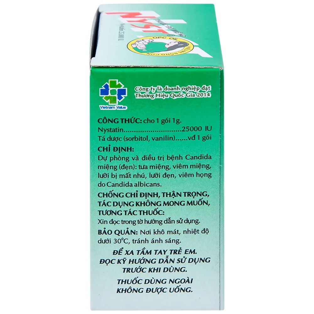 Hình ảnh Thuốc rơ miệng Nyst 25.000IU OPC dự phòng và điều trị bệnh Candida miệng (10 gói)