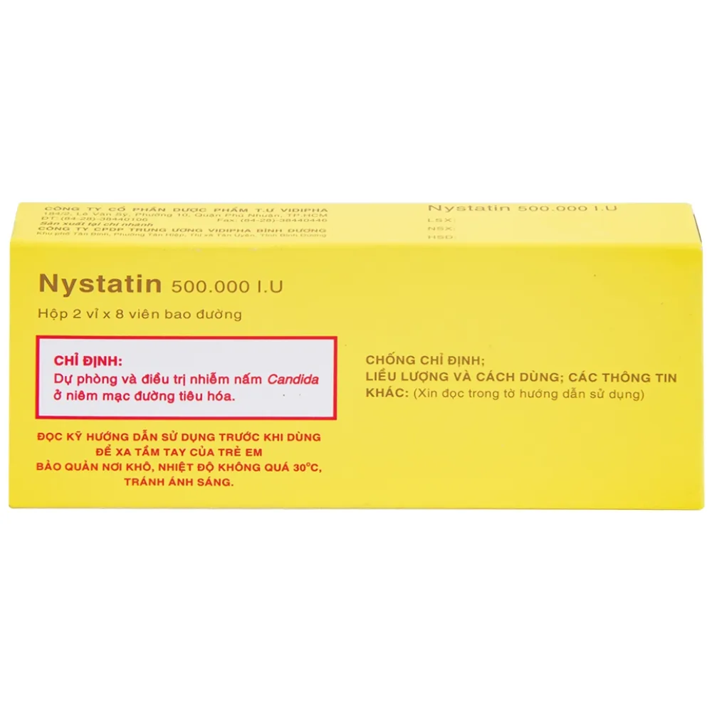 Hình ảnh Thuốc Nystatin 500.000I.U Vidipha dự phòng và điều trị nhiễm nấm Candida (2 vỉ x 8 viên) 