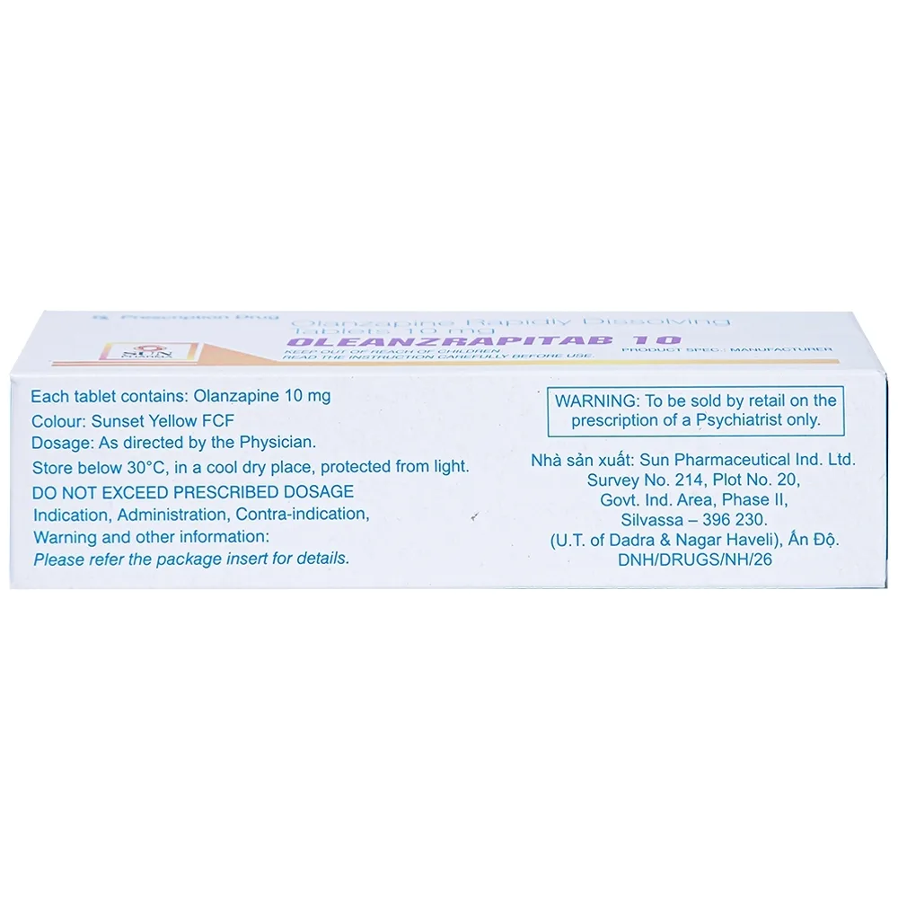 Hình ảnh Viên nén Oleanzrapitab 10 Sun Pharma điều trị tâm thần phân liệt (5 vỉ x 10 viên)