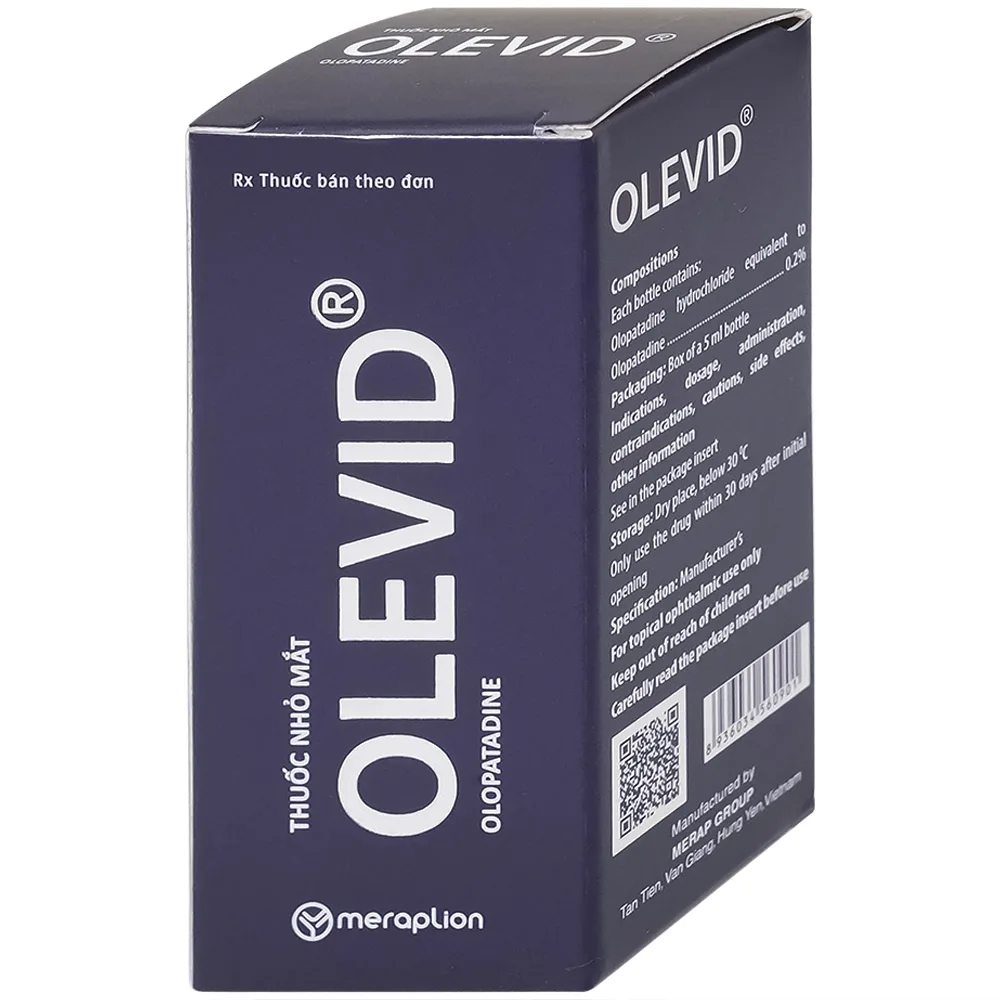 Hình ảnh Thuốc nhỏ mắt Olevid Olopatadine 5ml Merap điều trị triệu chứng ngứa mắt của bệnh viêm kết mạc dị ứng