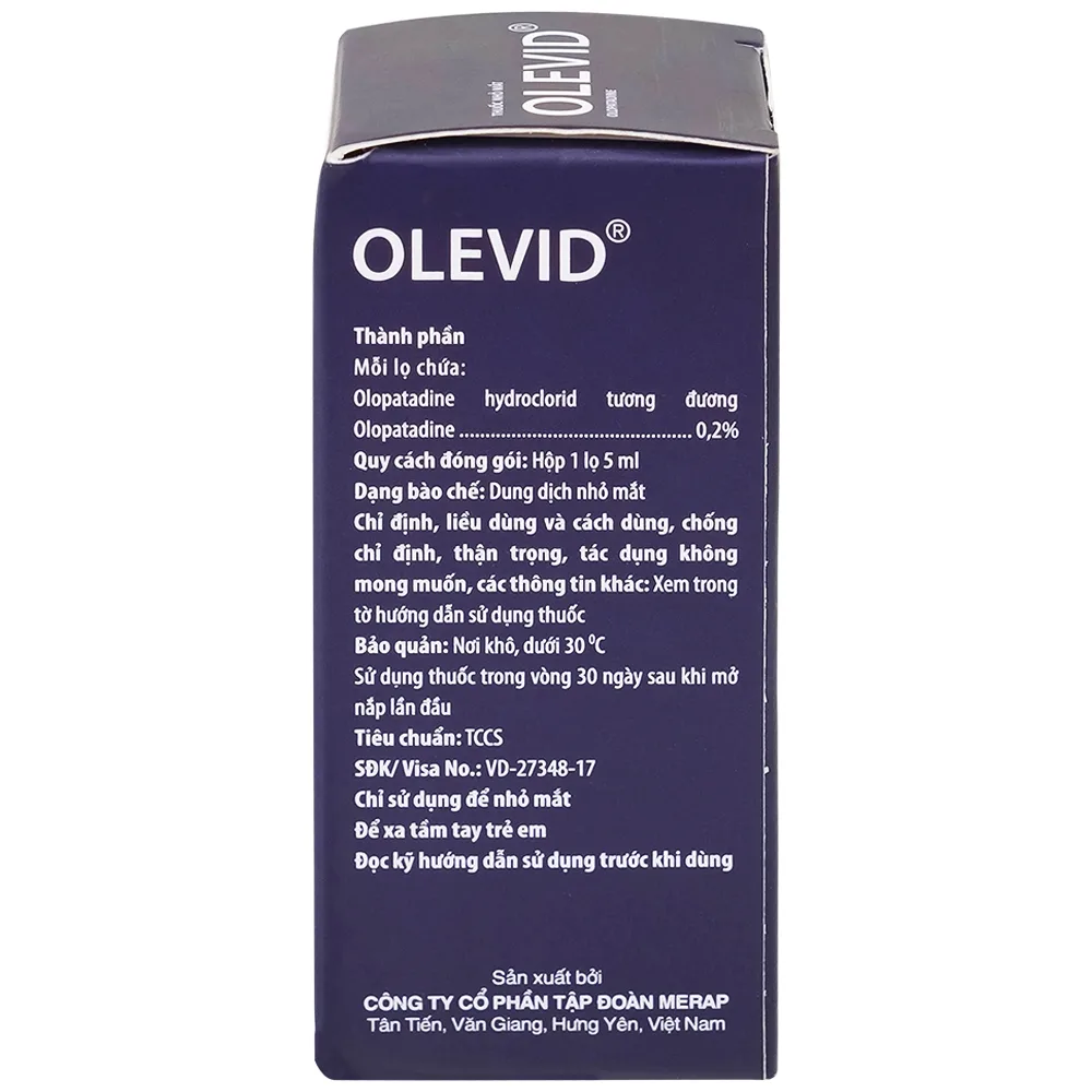 Hình ảnh Thuốc nhỏ mắt Olevid Olopatadine 5ml Merap điều trị triệu chứng ngứa mắt của bệnh viêm kết mạc dị ứng