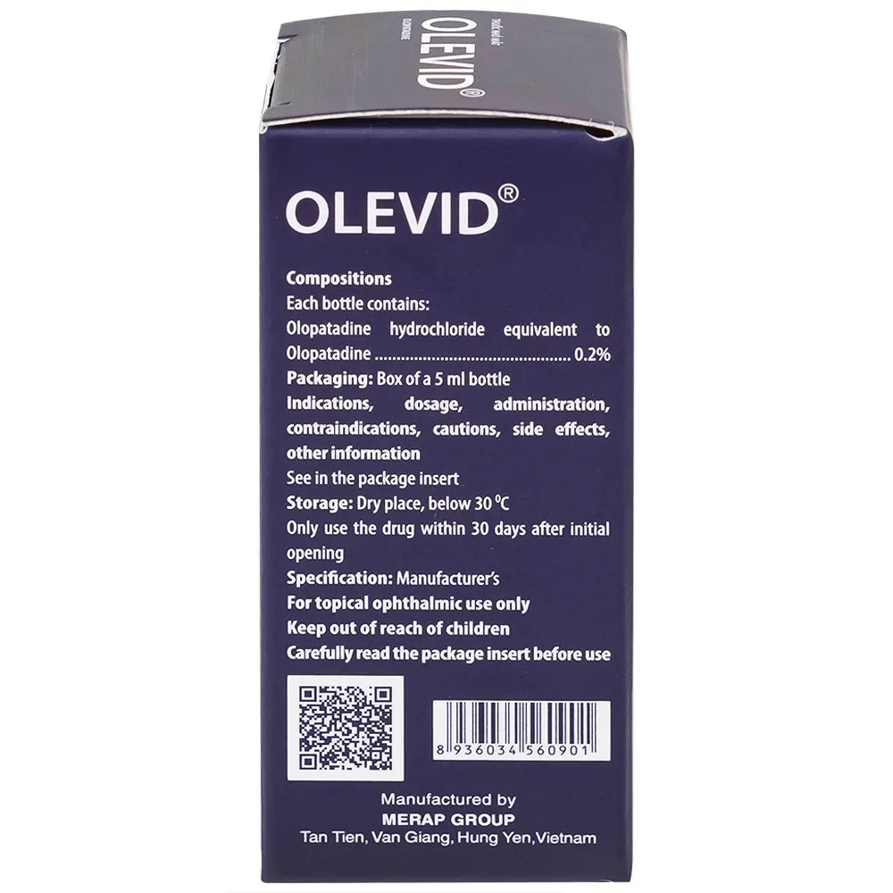 Hình ảnh Thuốc nhỏ mắt Olevid Olopatadine 5ml Merap điều trị triệu chứng ngứa mắt của bệnh viêm kết mạc dị ứng