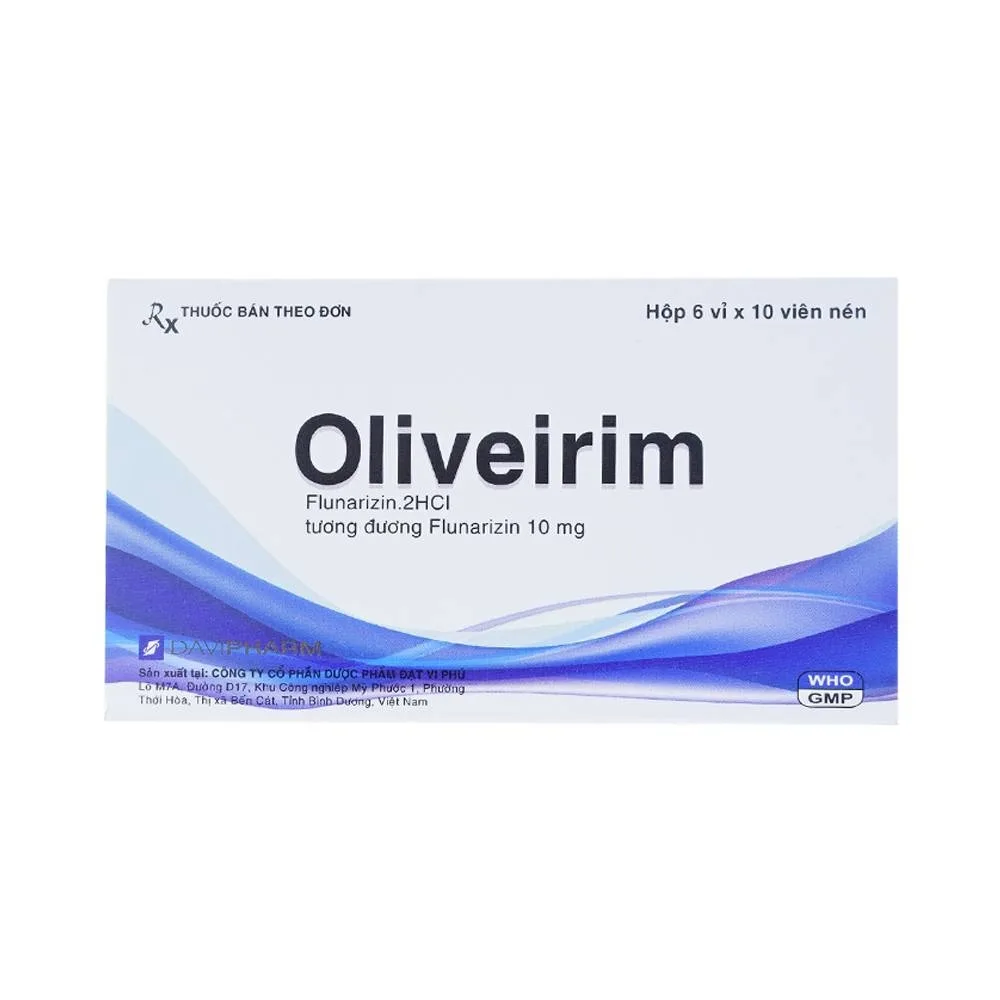 Hình ảnh Viên nén Oliveirim 10mg DaViPharm dự phòng đau nửa đầu, điều trị chứng chóng mặt (6 vỉ x 10 viên)