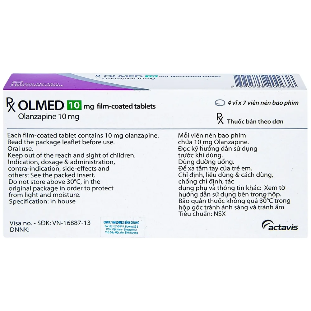 Hình ảnh Viên nén Olmed 10mg Actavis điều trị chống loạn thần (4 vỉ x 7 viên)