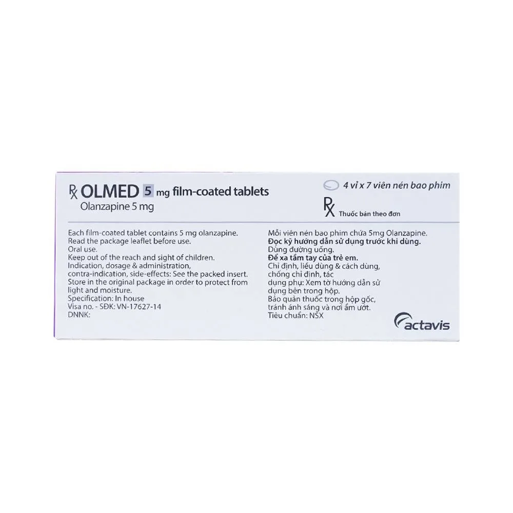 Hình ảnh Viên nén Olmed 5mg Actavis điều trị bệnh tâm thần phân liệt (4 vỉ x 7 viên)