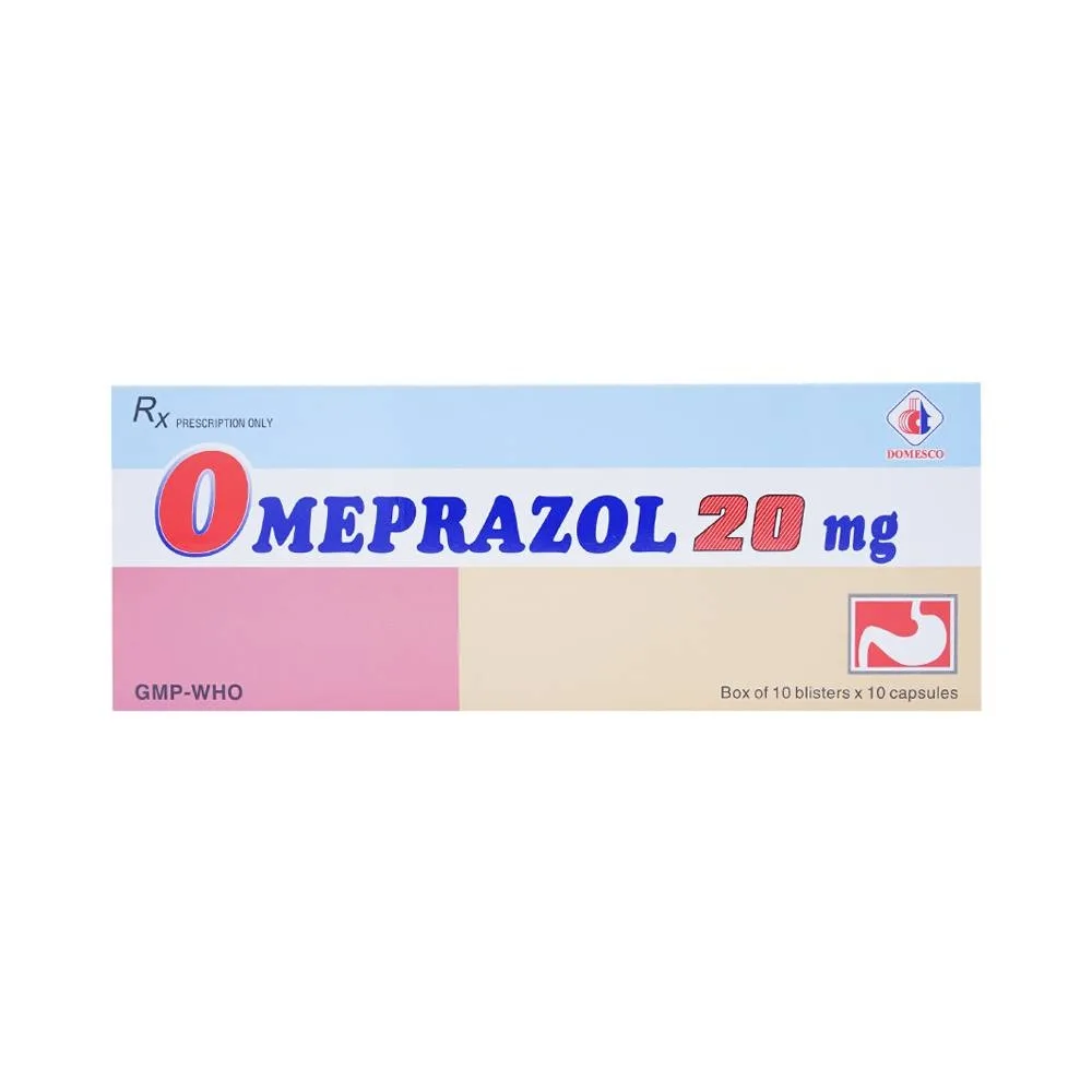 Hình ảnh Viên nang cứng Omeprazol 20mg Domesco điều trị trào ngược dạ dày - thực quản (10 vỉ x 10 viên)