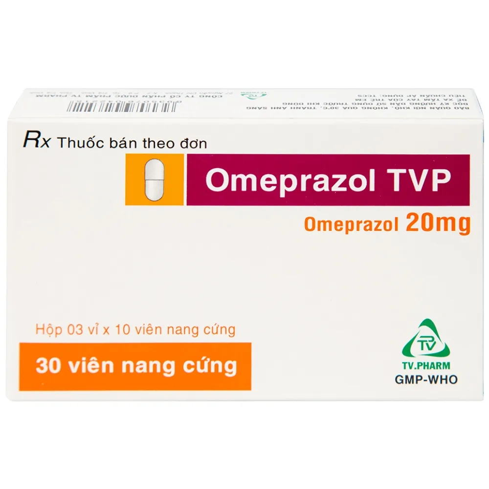 Hình ảnh Viên nang cứng Omeprazol TVP 20mg điều trị loét tá tràng, viêm loét dạ dày (3 vỉ x 10 viên) 