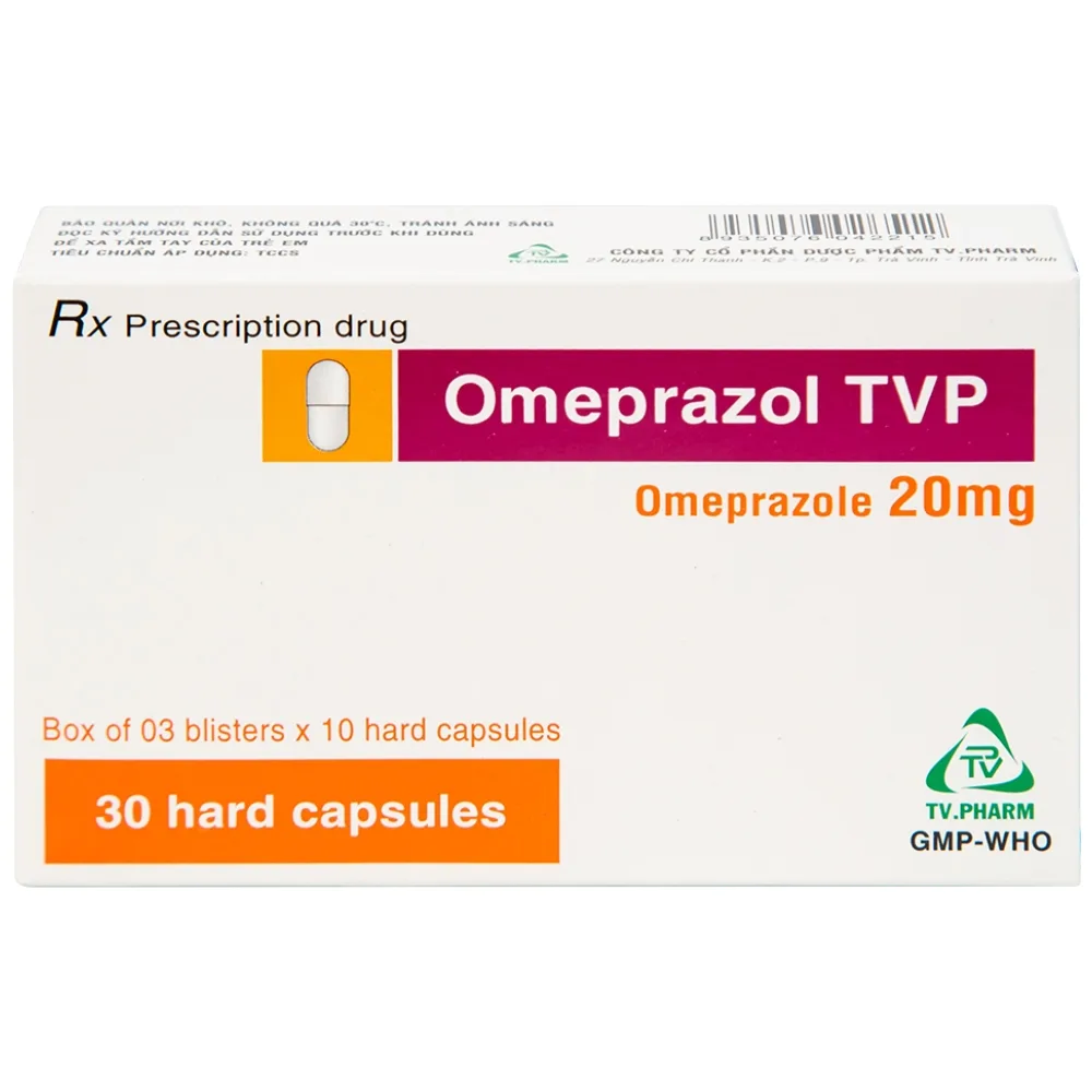 Hình ảnh Viên nang cứng Omeprazol TVP 20mg điều trị loét tá tràng, viêm loét dạ dày (3 vỉ x 10 viên) 