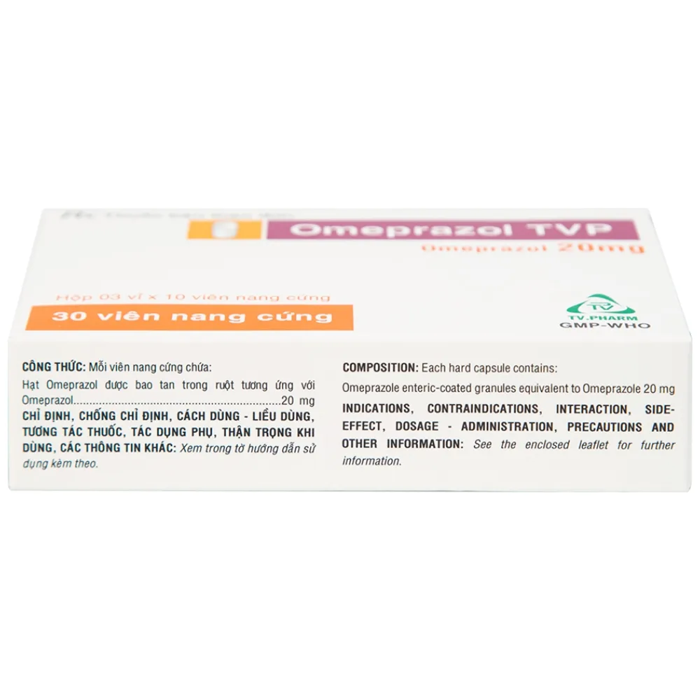 Hình ảnh Viên nang cứng Omeprazol TVP 20mg điều trị loét tá tràng, viêm loét dạ dày (3 vỉ x 10 viên) 