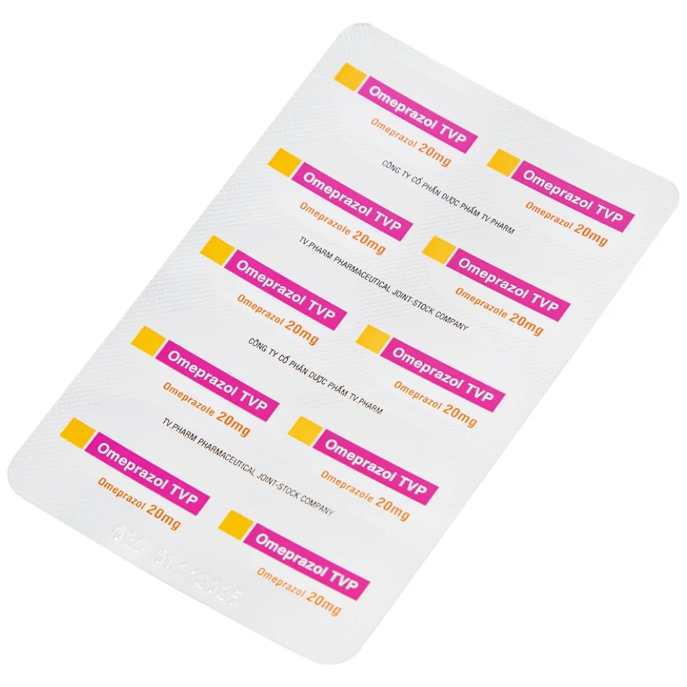 Hình ảnh Viên nang cứng Omeprazol TVP 20mg điều trị loét tá tràng, viêm loét dạ dày (3 vỉ x 10 viên) 