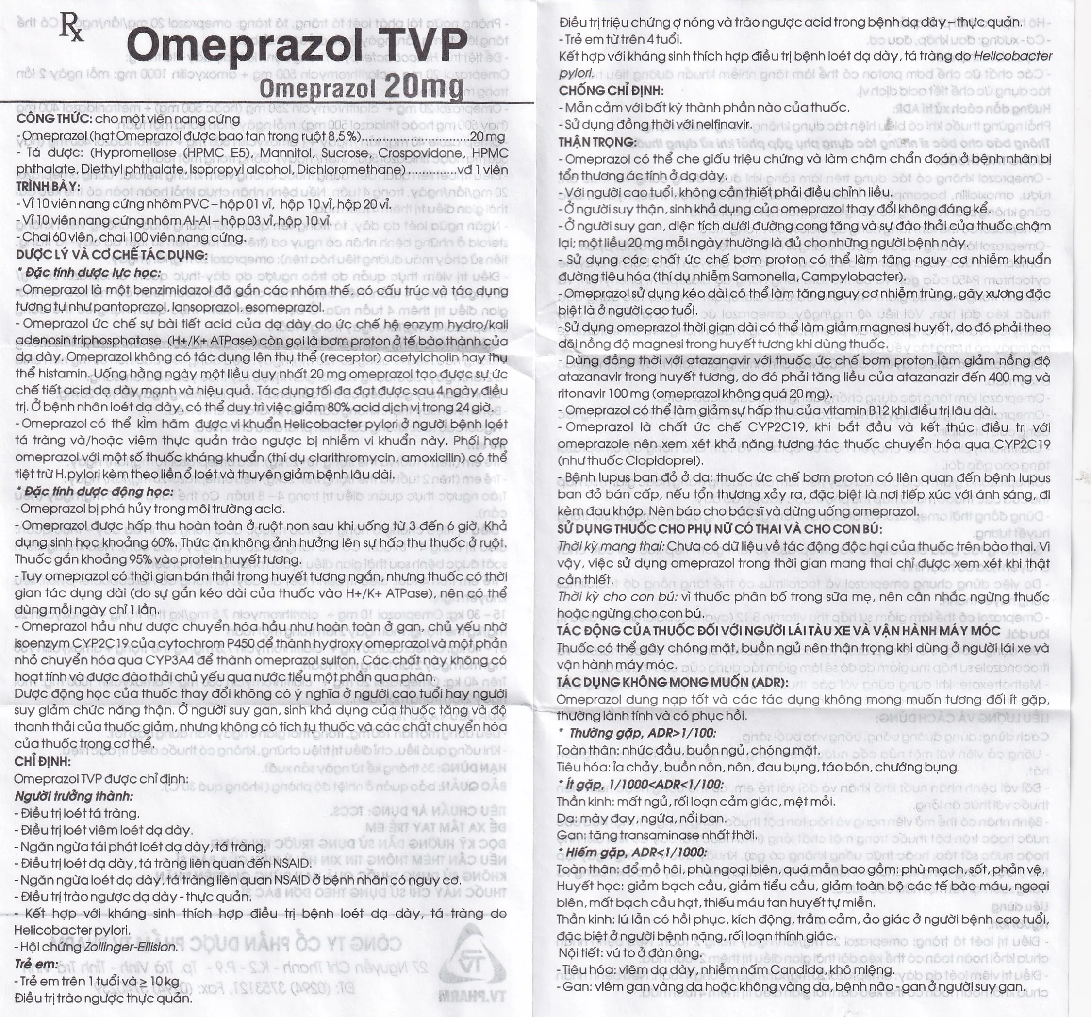 Hình ảnh Viên nang cứng Omeprazol TVP 20mg điều trị loét tá tràng, viêm loét dạ dày (3 vỉ x 10 viên) 
