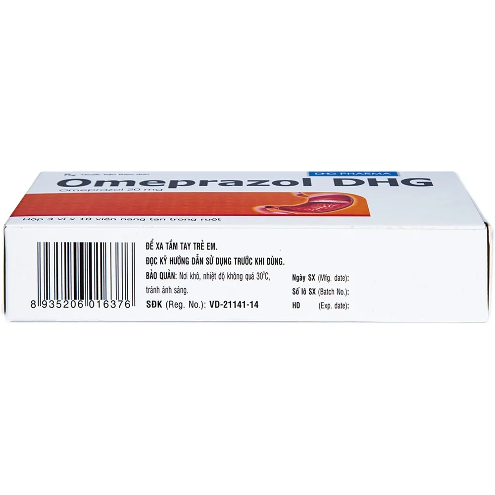 Hình ảnh Viên nang Omeprazol DHG 20mg điều trị trào ngược dạ dày - thực quản (3 vỉ x 10 viên)