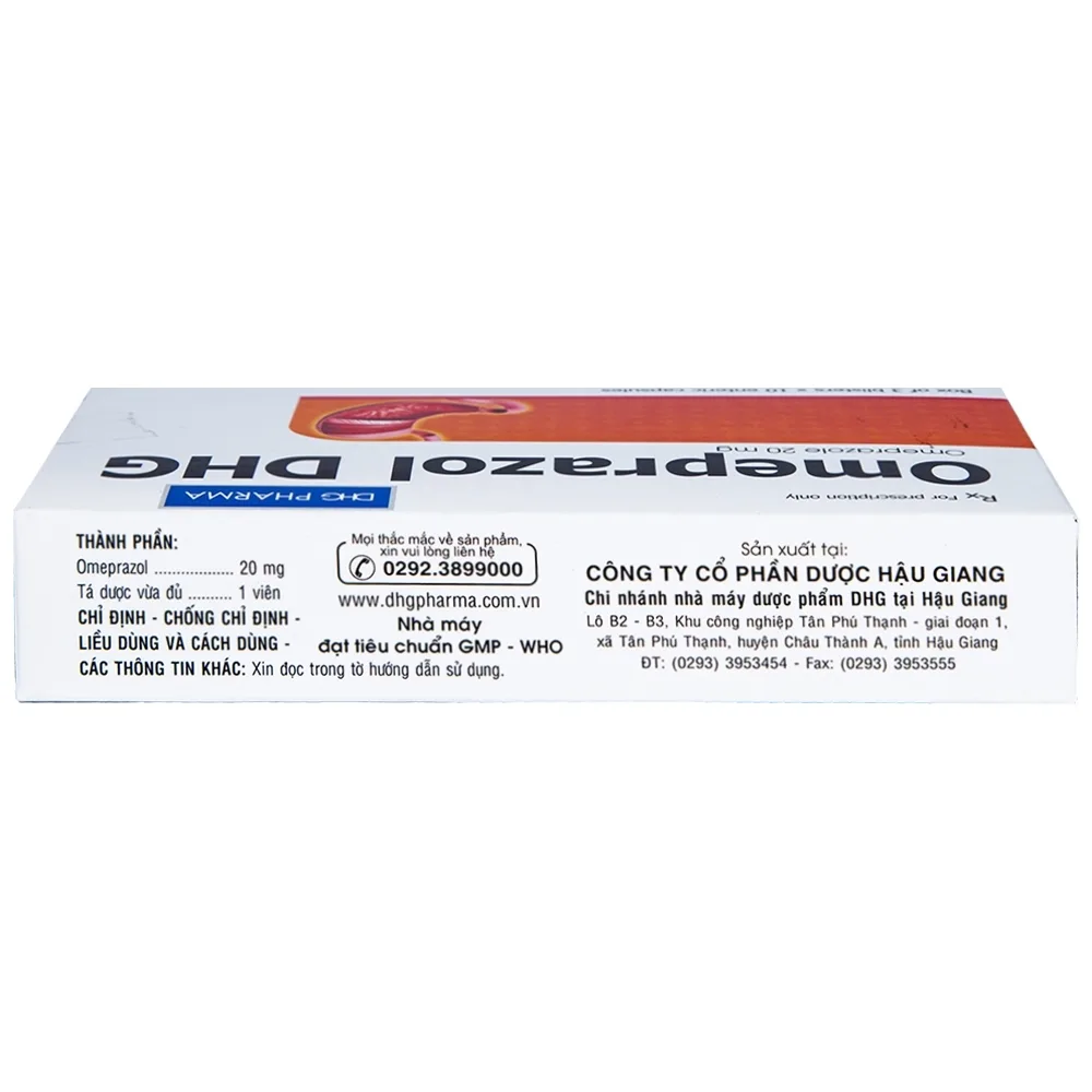 Hình ảnh Viên nang Omeprazol DHG 20mg điều trị trào ngược dạ dày - thực quản (3 vỉ x 10 viên)