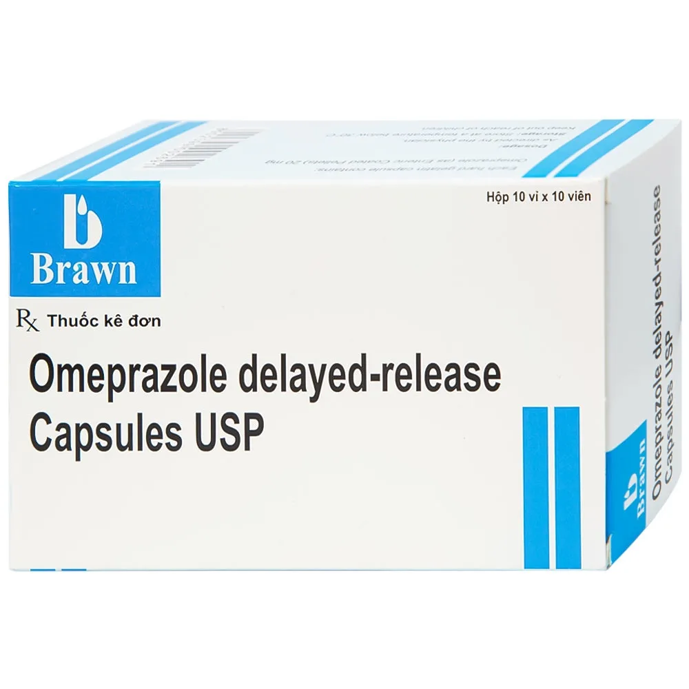 Hình ảnh Viên nang Omeprazole Delayed Release Brawn điều trị loét dạ dày tá tràng (10 vỉ x 10 viên)