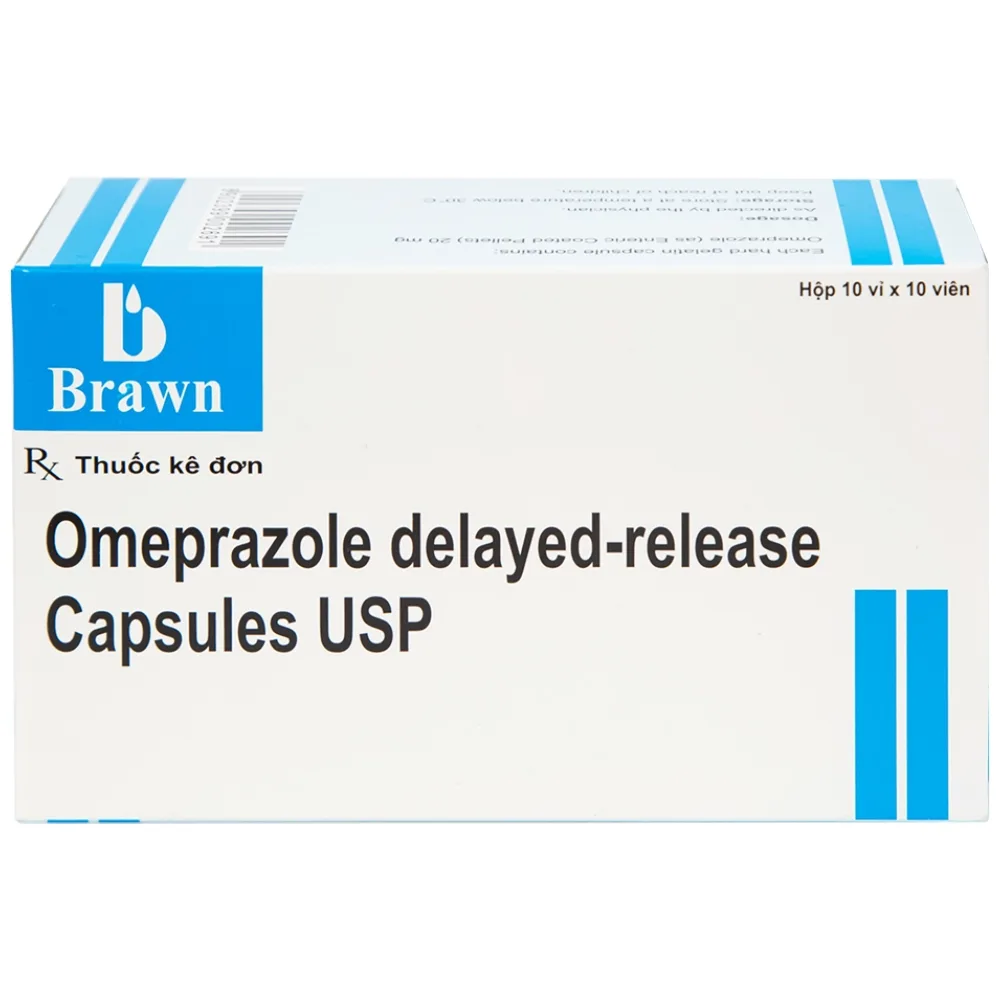 Hình ảnh Viên nang Omeprazole Delayed Release Brawn điều trị loét dạ dày tá tràng (10 vỉ x 10 viên)