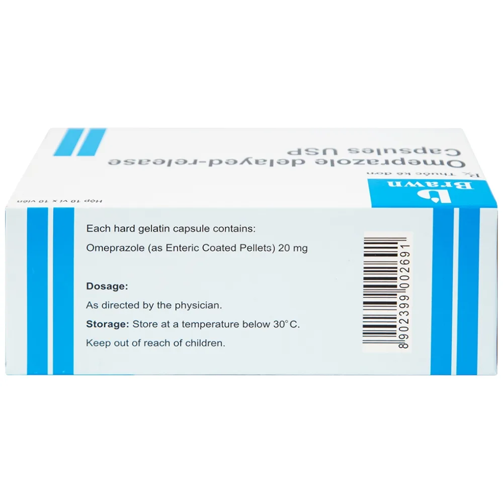 Hình ảnh Viên nang Omeprazole Delayed Release Brawn điều trị loét dạ dày tá tràng (10 vỉ x 10 viên)
