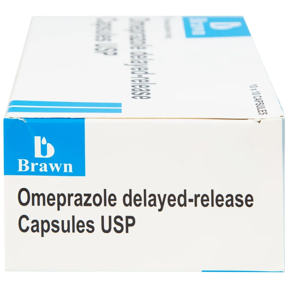 Hình ảnh Viên nang Omeprazole Delayed Release Brawn điều trị loét dạ dày tá tràng (10 vỉ x 10 viên)