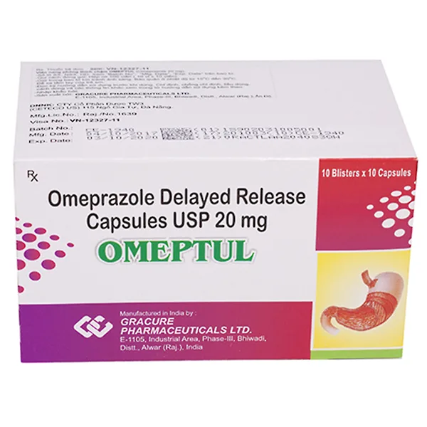 Hình ảnh Thuốc Omeptul 20mg Gracure điều trị trào ngược dịch dạ dày - thực quản, loét dạ dày tá tràng (10 vỉ x 10 viên)