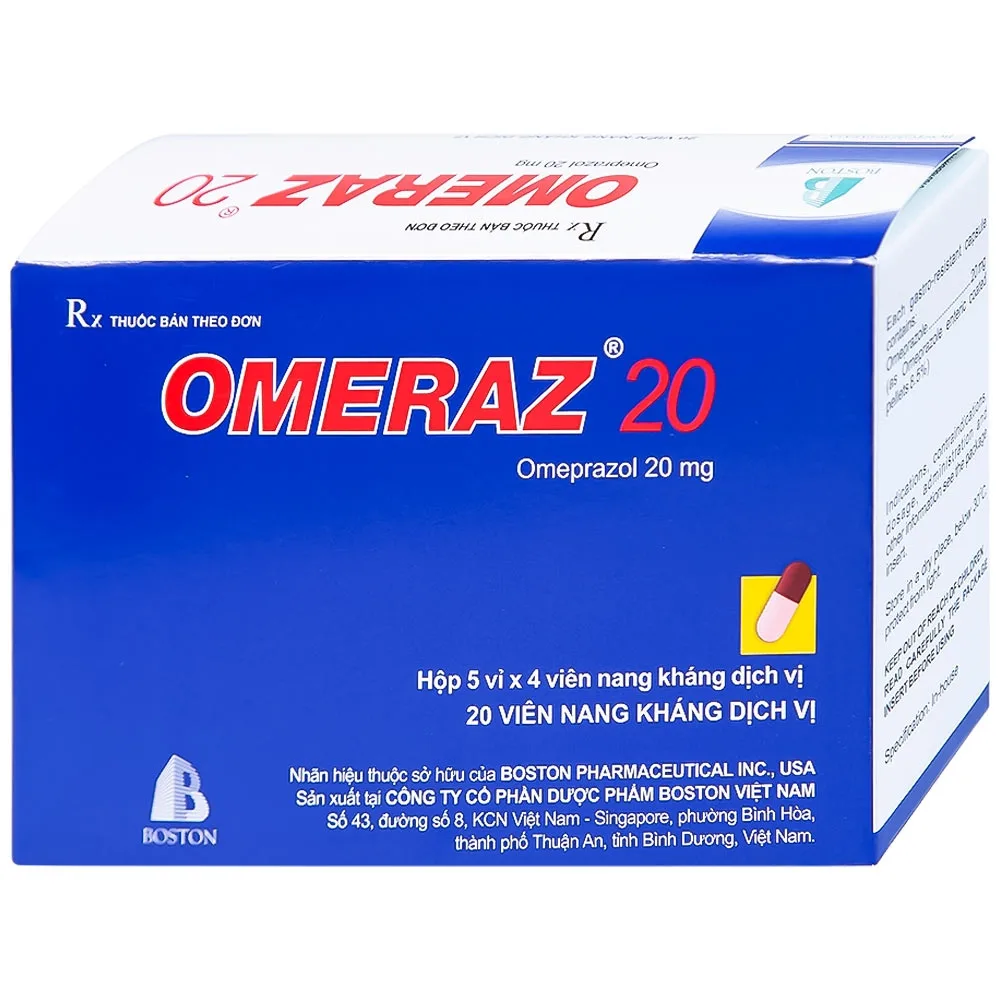 Hình ảnh Viên nang Omeraz 20 Boston điều trị và dự phòng tái phát loét dạ dày, tá tràng (5 vỉ x 4 viên) 