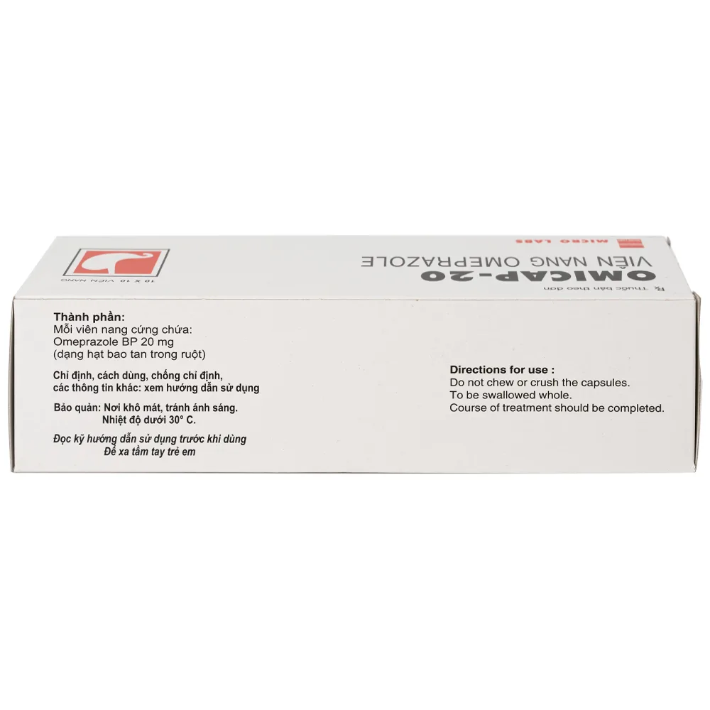 Hình ảnh Thuốc Omicap-20 Micro điều trị loét tá tràng và dạ dày, hội chứng Zollinger – Ellison, trào ngược thực quản (10 vỉ x 10 viên)