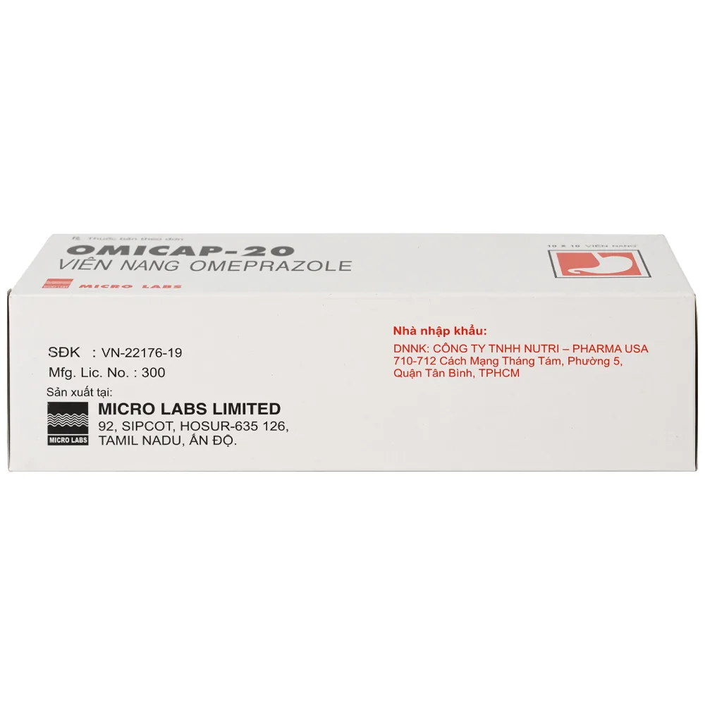 Hình ảnh Thuốc Omicap-20 Micro điều trị loét tá tràng và dạ dày, hội chứng Zollinger – Ellison, trào ngược thực quản (10 vỉ x 10 viên)