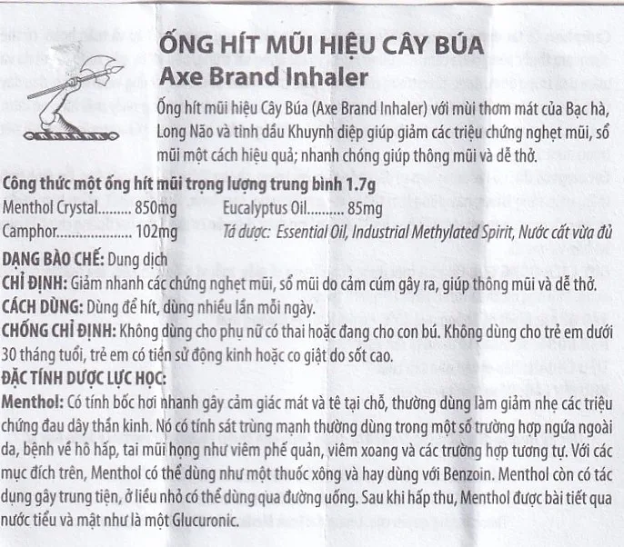 Hình ảnh  Ống hít mũi hiệu Cây Búa Axe Brand Inhaler Leung Kai Fook điều trị ngạt mũi, cảm cúm (6 ống x 1.7g)