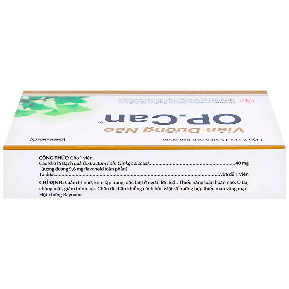 Hình ảnh Viên dưỡng não O.P.CAN OPC điều trị giảm trí nhớ, kém tập trung, thiểu năng tuần hoàn não (2 vỉ x 15 viên) 