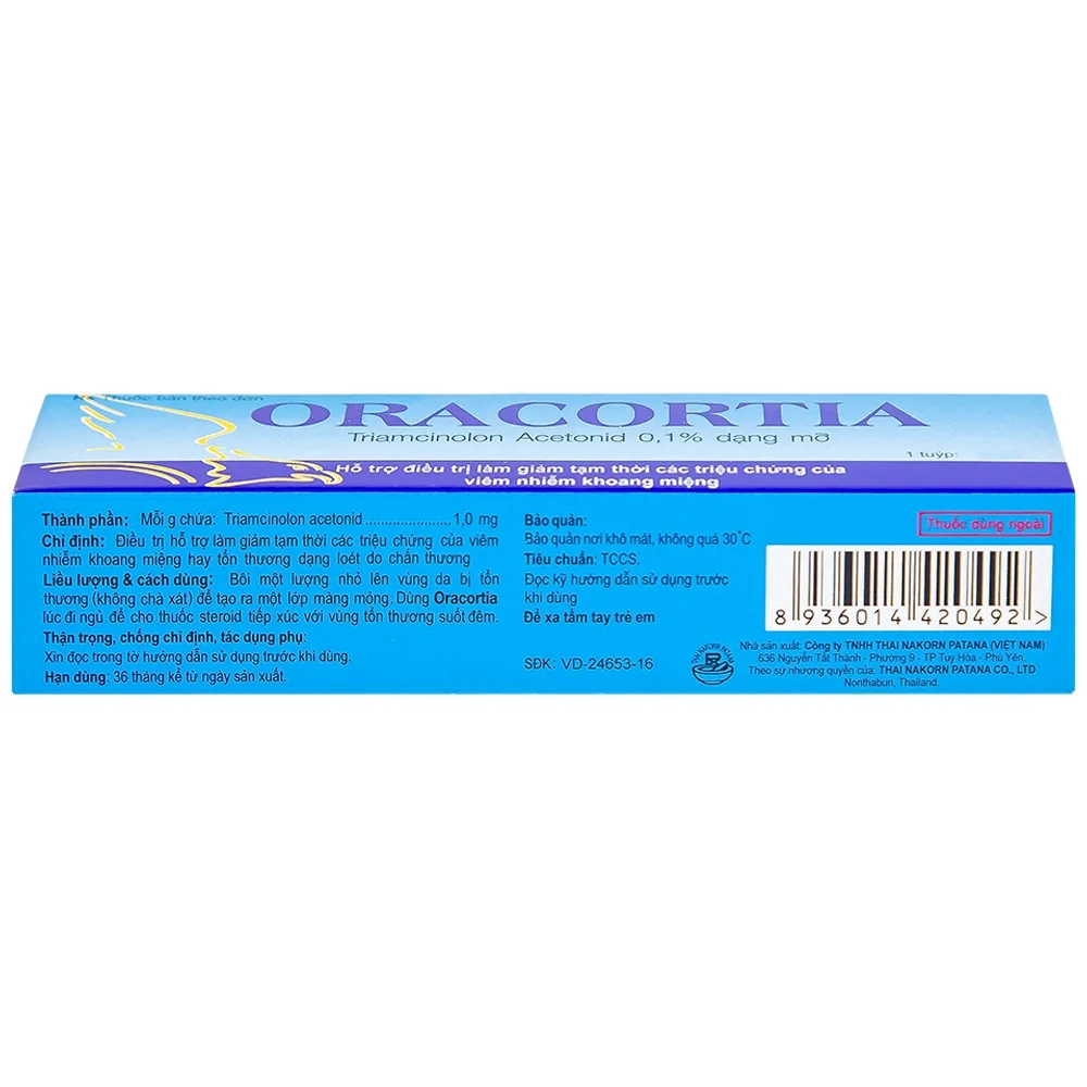 Hình ảnh Thuốc mỡ Oracortia 0,1% Thai Nakorn Patana giảm triệu chứng viêm nhiễm khoang miệng, loét do chấn thương (5g) 