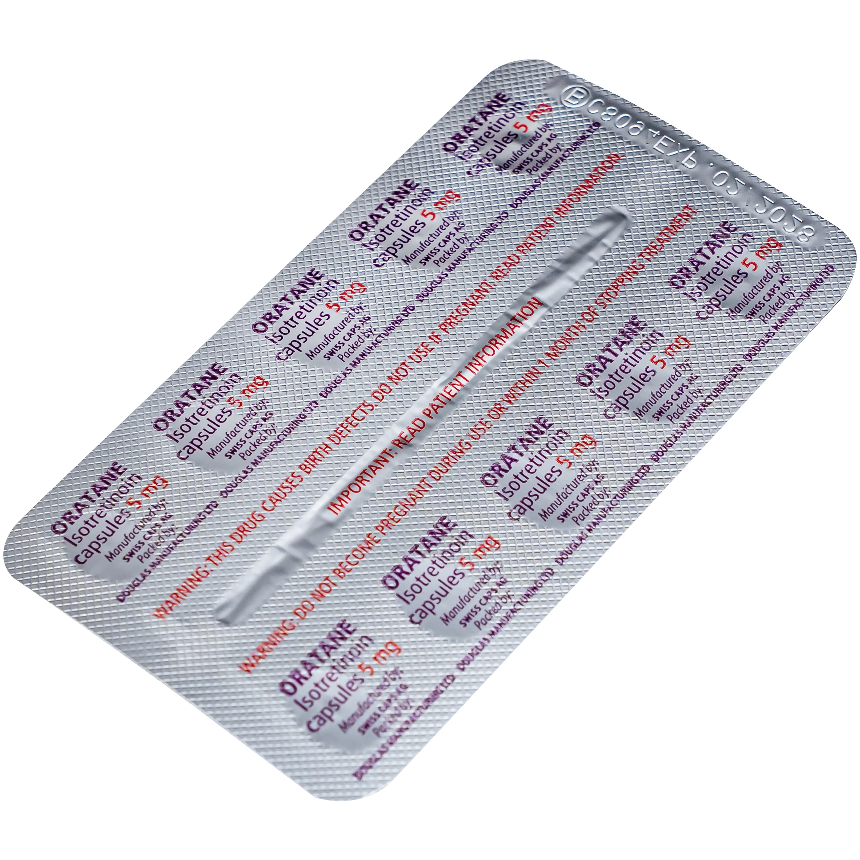 Hình ảnh Thuốc Oratane 5mg Douglas hỗ trợ điều trị mụn trứng cá nặng, đặc biệt là mụn trứng cá dạng bọc (6 vỉ x 10 viên)