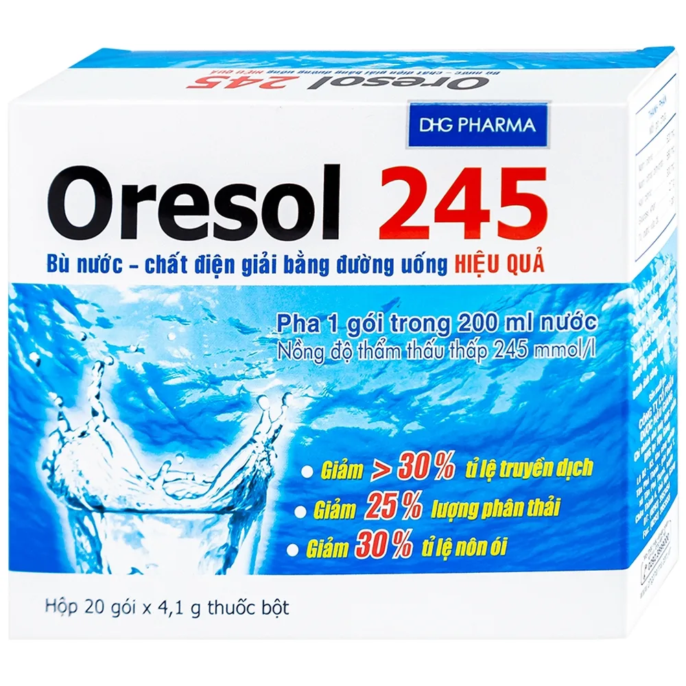 Hình ảnh Bột pha uống Oresol 245 DHG Pharma bù nước, bổ sung chất điện giải, điều trị mất nước do tiêu chảy (20 gói x 4.1g)