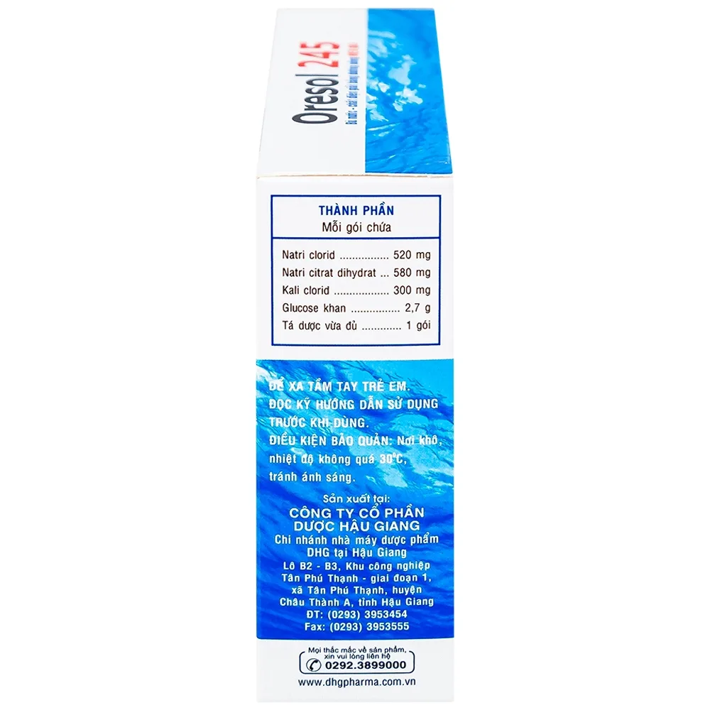 Hình ảnh Bột pha uống Oresol 245 DHG Pharma bù nước, bổ sung chất điện giải, điều trị mất nước do tiêu chảy (20 gói x 4.1g)