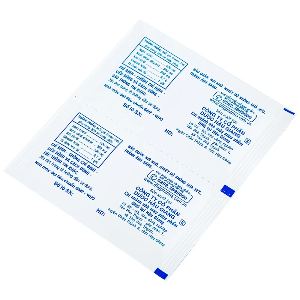 Hình ảnh Bột pha uống Oresol 245 DHG Pharma bù nước, bổ sung chất điện giải, điều trị mất nước do tiêu chảy (20 gói x 4.1g)