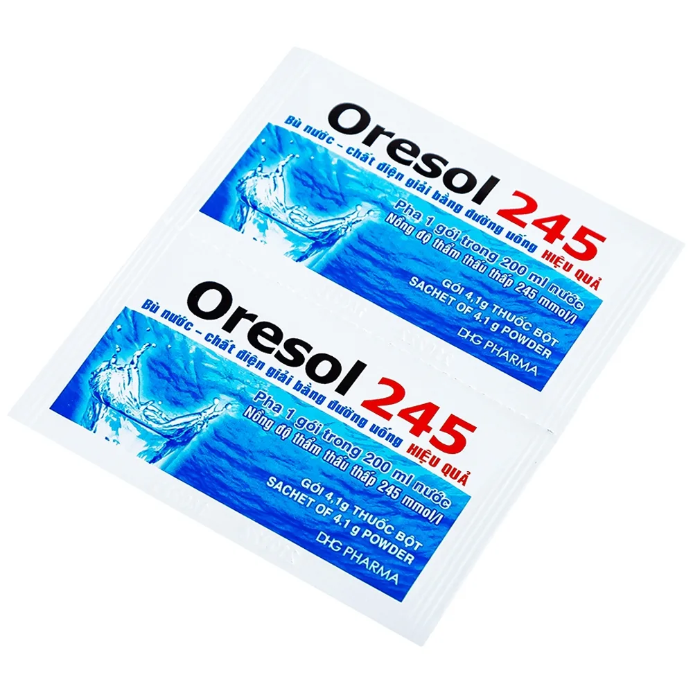 Hình ảnh Bột pha uống Oresol 245 DHG Pharma bù nước, bổ sung chất điện giải, điều trị mất nước do tiêu chảy (20 gói x 4.1g)