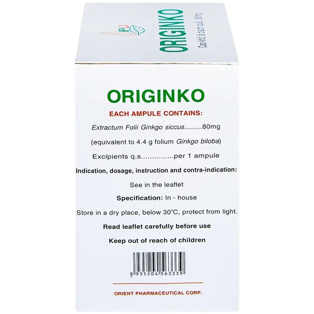 Hình ảnh Dung dịch uống Originko 80mg Phương Đông phòng và điều trị suy giảm trí nhớ (20 ống x 10ml)