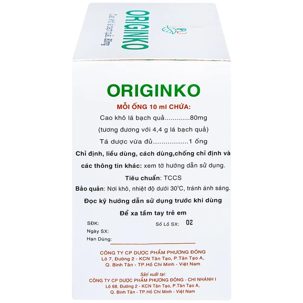 Hình ảnh Dung dịch uống Originko 80mg Phương Đông phòng và điều trị suy giảm trí nhớ (20 ống x 10ml)