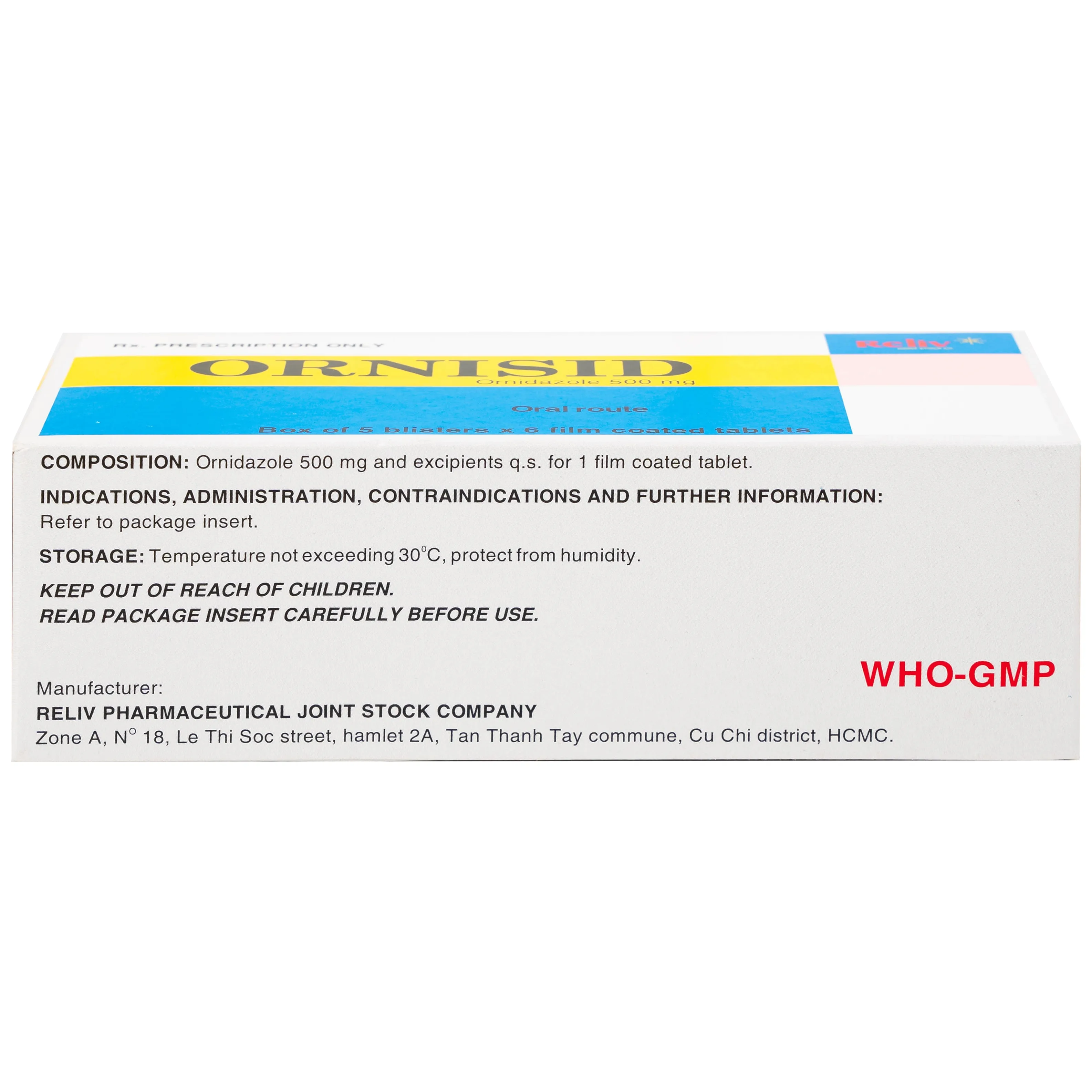 Hình ảnh Thuốc Ornisid 500mg Reliv điều trị nhiễm amip ở ruột và gan (5 vỉ x 6 viên)