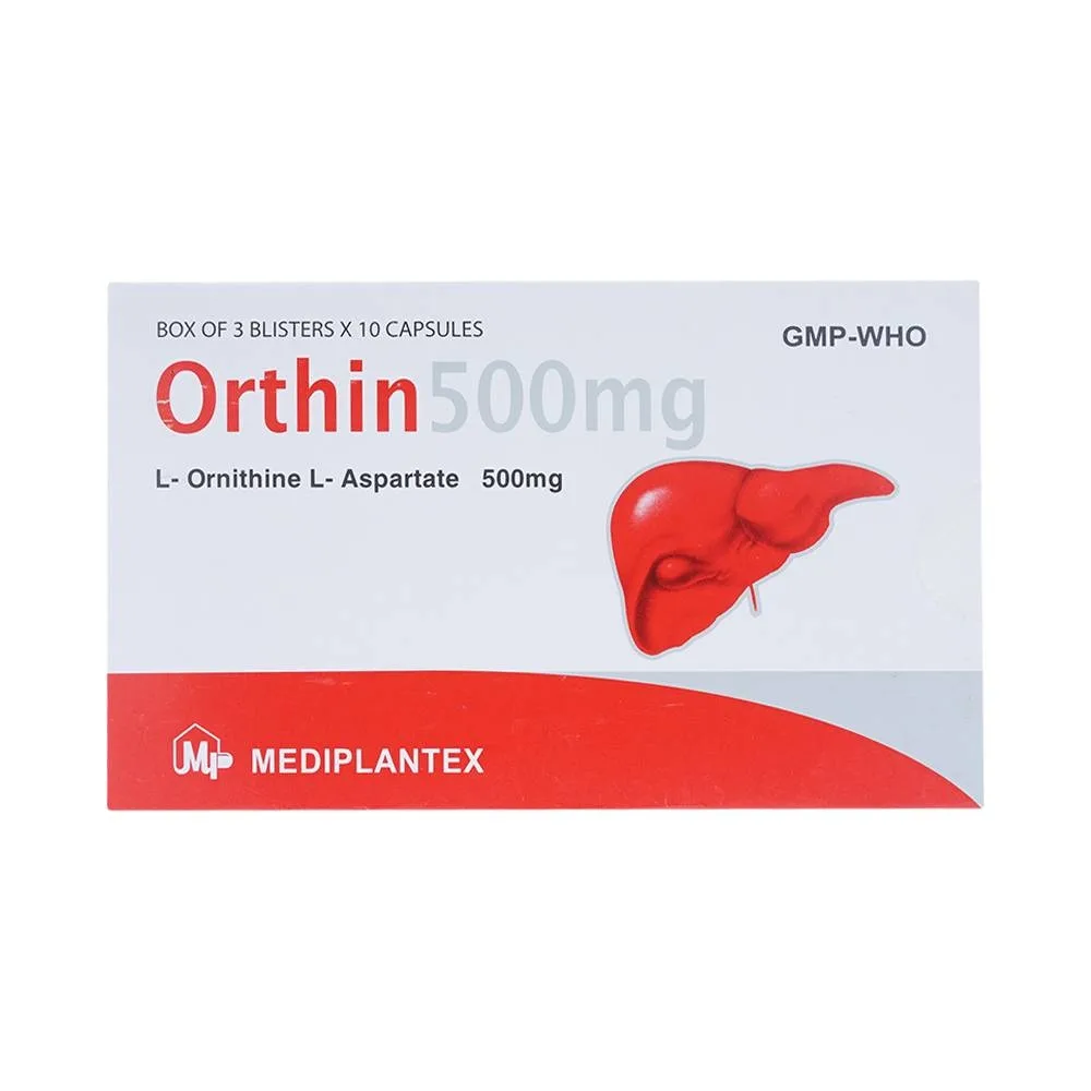 Hình ảnh Viên nang cứng Orthin 500mg Mediplantex điều trị hội chứng tăng amoniac (3 vỉ x 10 viên)