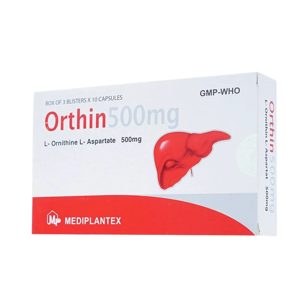 Hình ảnh Viên nang cứng Orthin 500mg Mediplantex điều trị hội chứng tăng amoniac (3 vỉ x 10 viên)