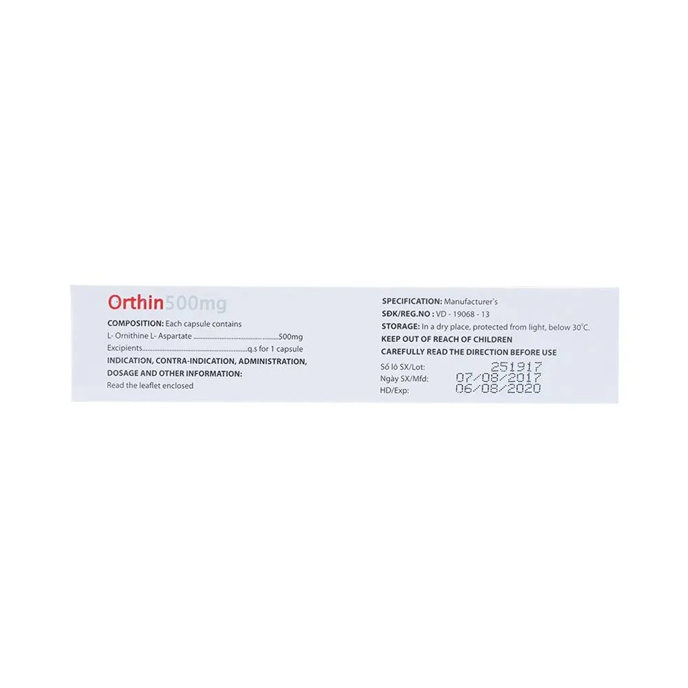 Hình ảnh Viên nang cứng Orthin 500mg Mediplantex điều trị hội chứng tăng amoniac (3 vỉ x 10 viên)