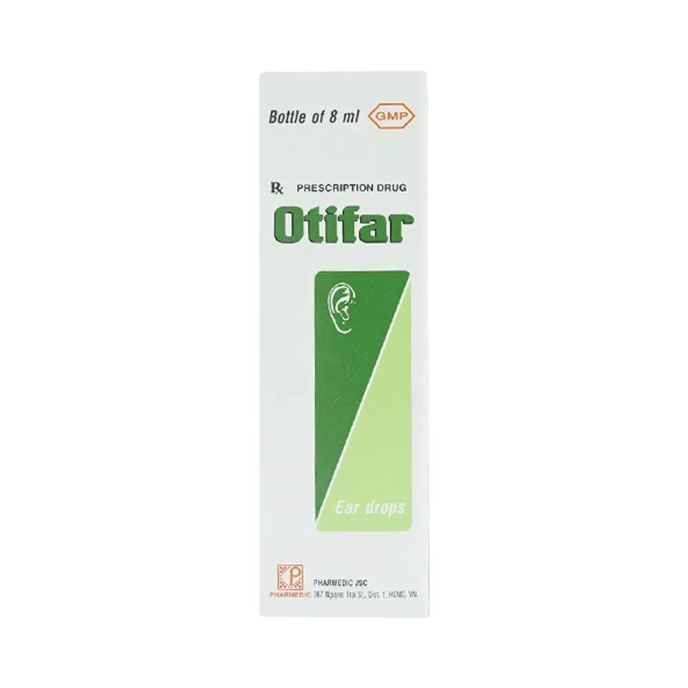 Hình ảnh Thuốc nhỏ tai Otifar Pharmedic điều trị nhiễm khuẩn do viêm tai ngoài, viêm tai giữa cấp xung huyết (8ml)