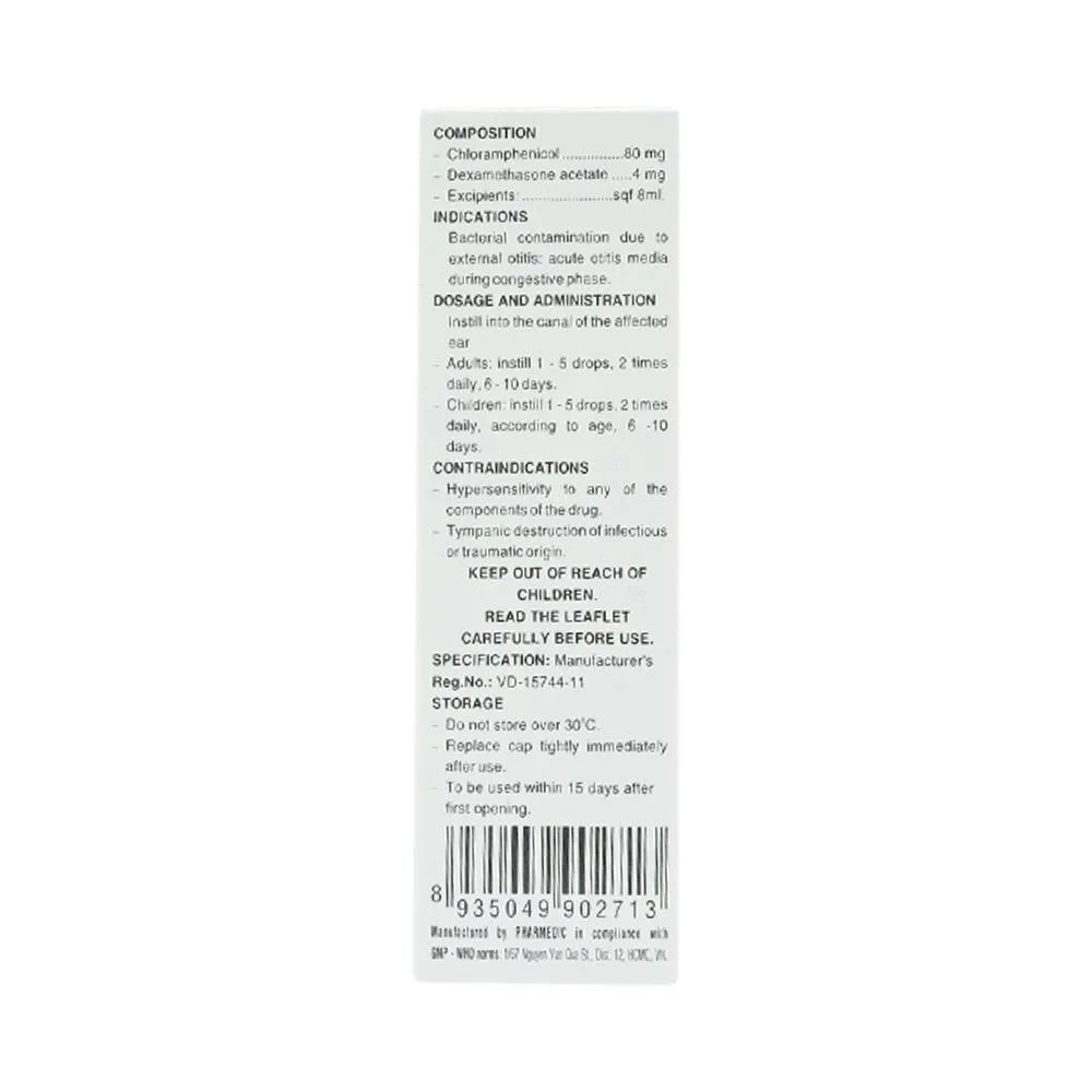 Hình ảnh Thuốc nhỏ tai Otifar Pharmedic điều trị nhiễm khuẩn do viêm tai ngoài, viêm tai giữa cấp xung huyết (8ml)