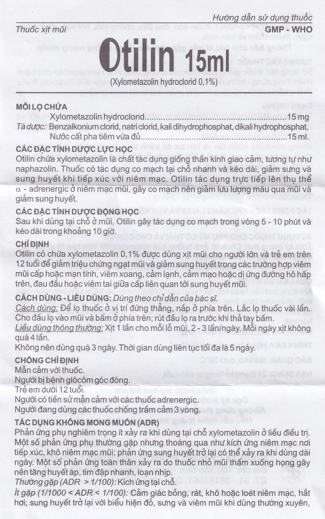 Hình ảnh Thuốc xịt mũi Otilin 0.1% Pharbaco giảm ngạt mũi, sung huyết trong viêm mũi (15ml)