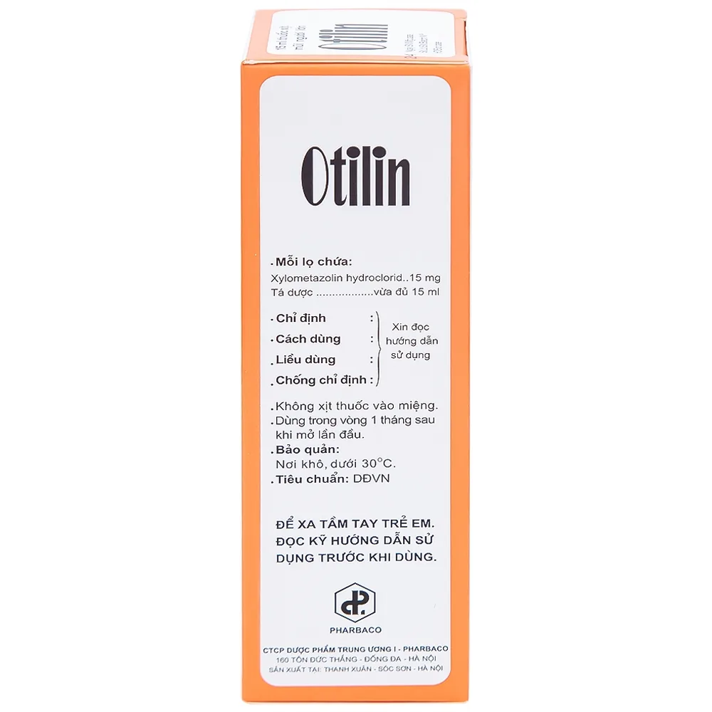 Hình ảnh Thuốc xịt mũi Otilin 0.1% Pharbaco giảm ngạt mũi, sung huyết trong viêm mũi (15ml)