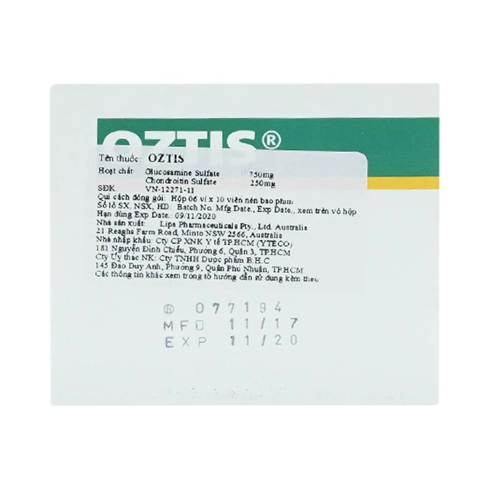 Hình ảnh Thuốc Oztis Bridge Healthcare giảm triệu chứng của viêm khớp gối nhẹ và trung bình (6 vỉ x 10 viên)