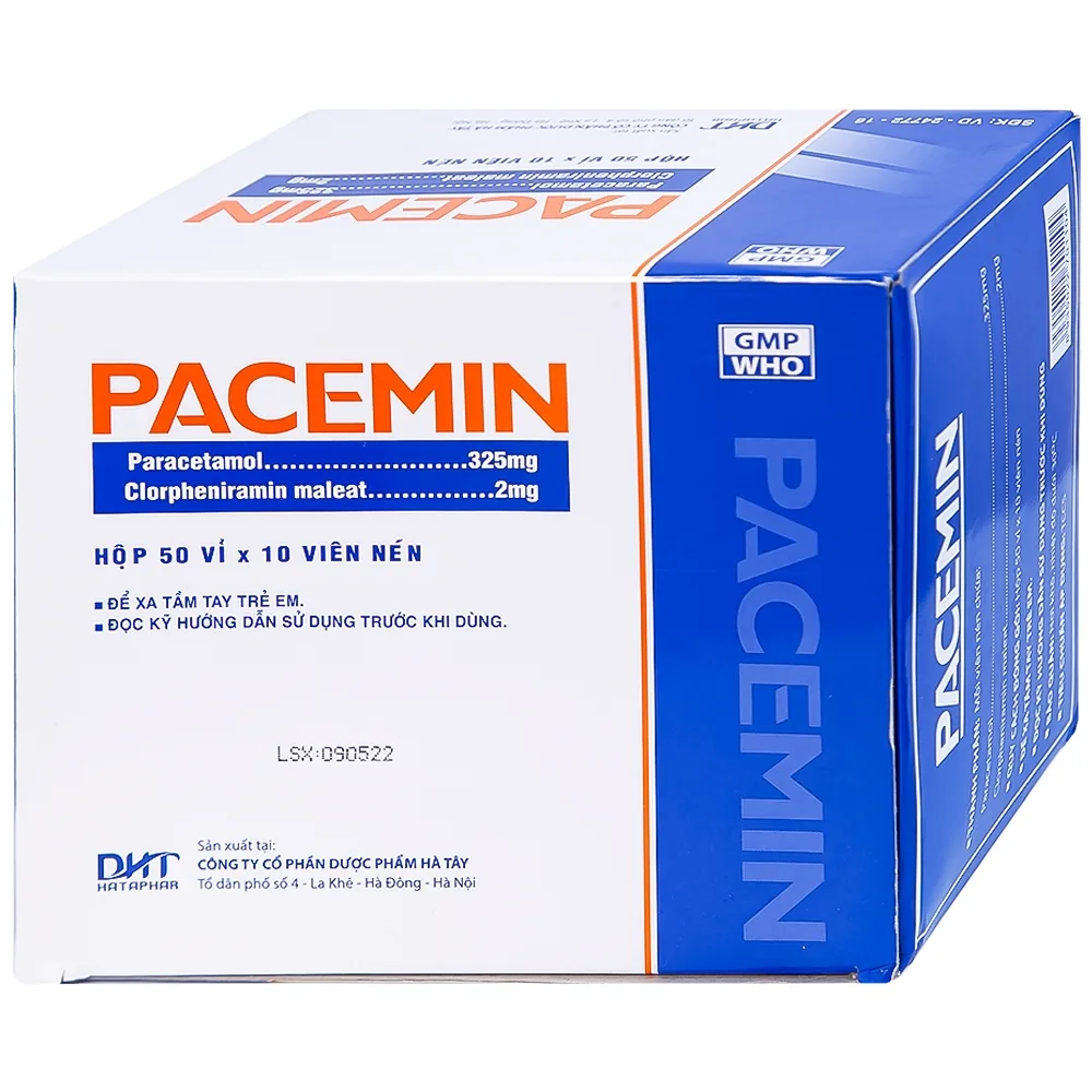 Hình ảnh Viên nén Pacemin Hataphar điều trị triệu chứng đau đầu, sổ mũi, hắt hơi, giảm đau nhẹ (50 vỉ x 10 viên)