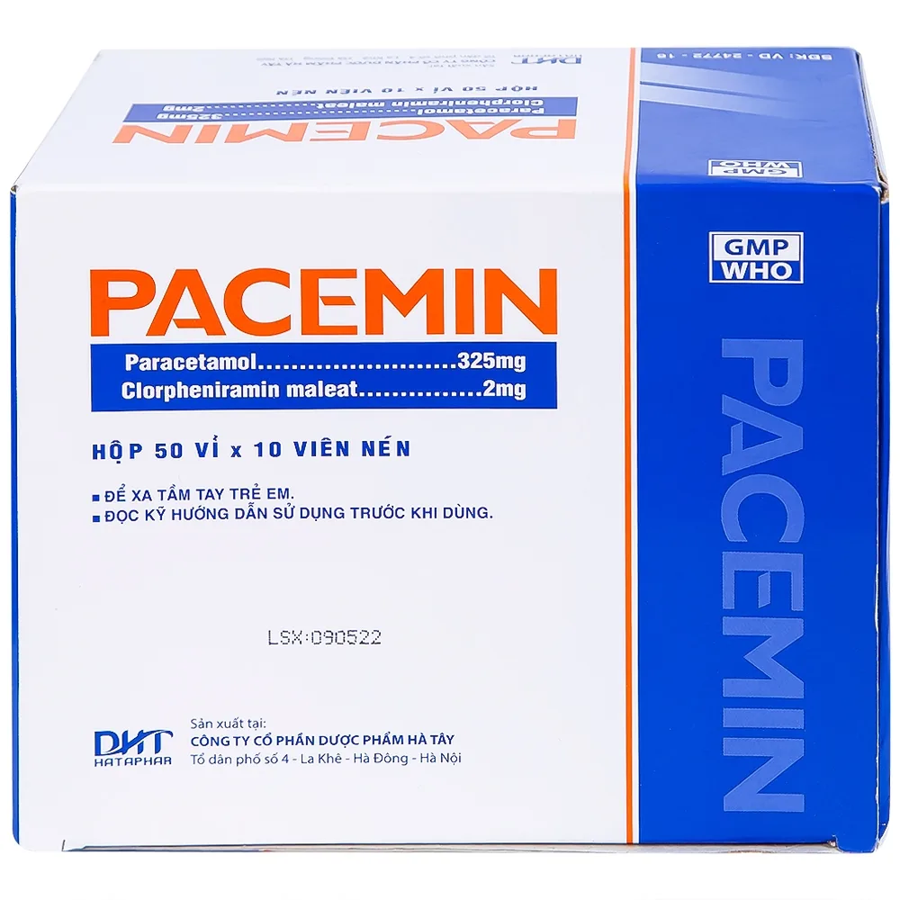 Hình ảnh Viên nén Pacemin Hataphar điều trị triệu chứng đau đầu, sổ mũi, hắt hơi, giảm đau nhẹ (50 vỉ x 10 viên)