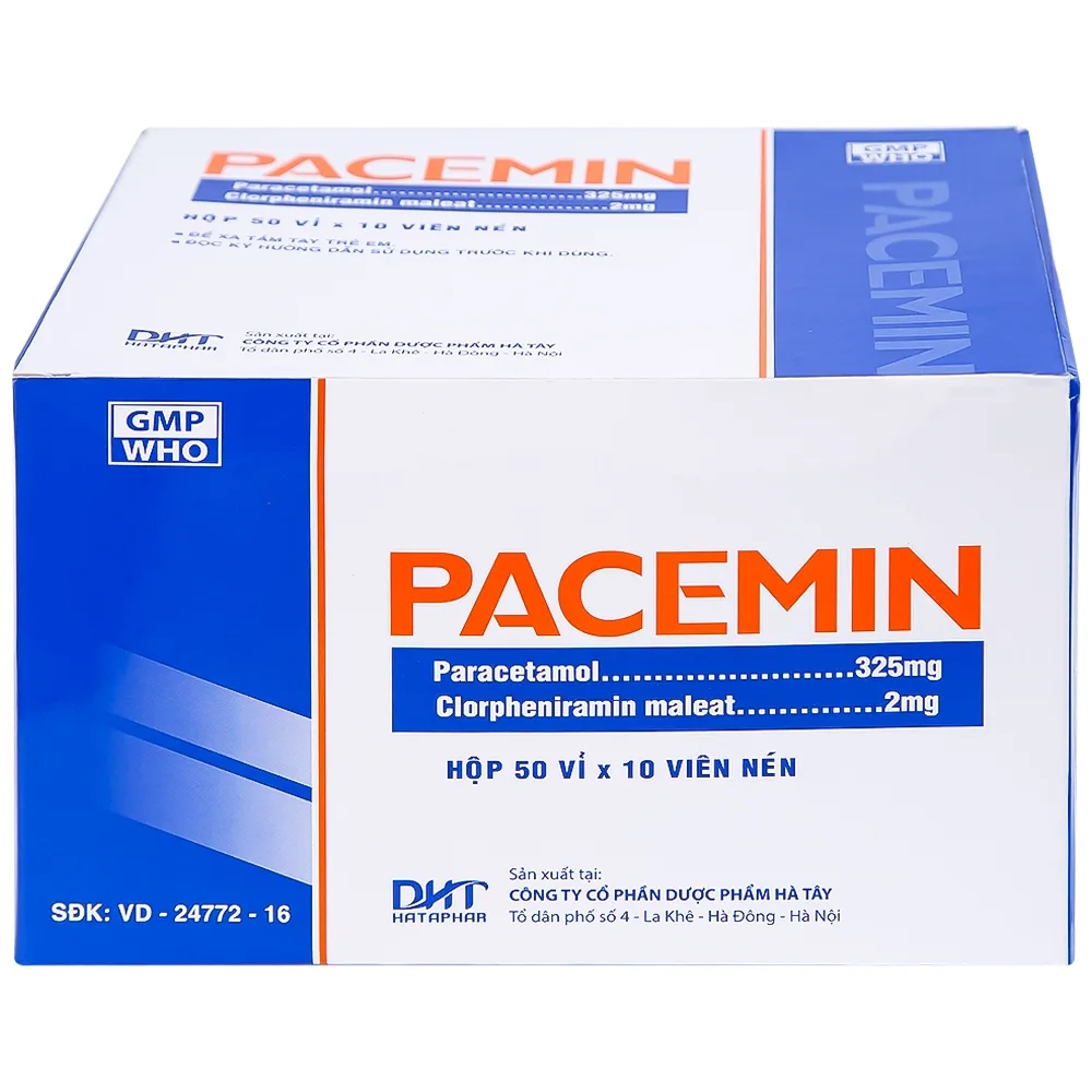 Hình ảnh Viên nén Pacemin Hataphar điều trị triệu chứng đau đầu, sổ mũi, hắt hơi, giảm đau nhẹ (50 vỉ x 10 viên)