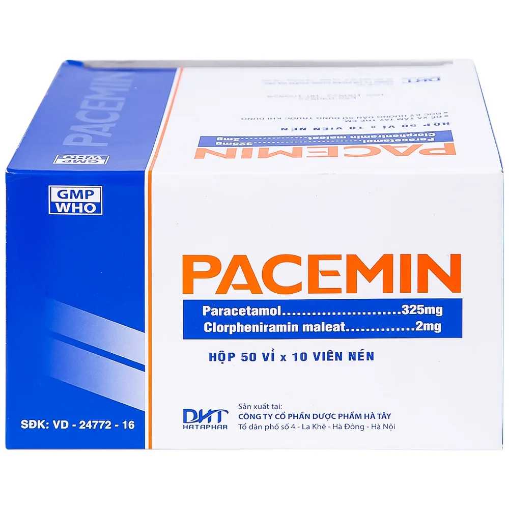 Hình ảnh Viên nén Pacemin Hataphar điều trị triệu chứng đau đầu, sổ mũi, hắt hơi, giảm đau nhẹ (50 vỉ x 10 viên)