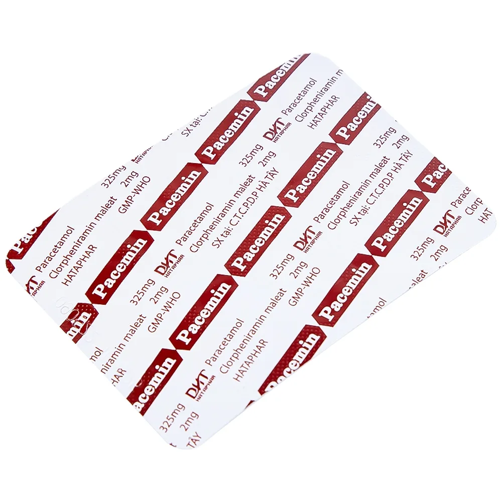 Hình ảnh Viên nén Pacemin Hataphar điều trị triệu chứng đau đầu, sổ mũi, hắt hơi, giảm đau nhẹ (50 vỉ x 10 viên)